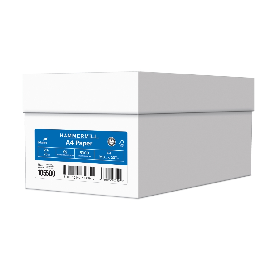 HAMMERMILL COLORS A-4 (8.27 X 11.69) 20# WHITE SMOOTH 10.4m CTN/5000