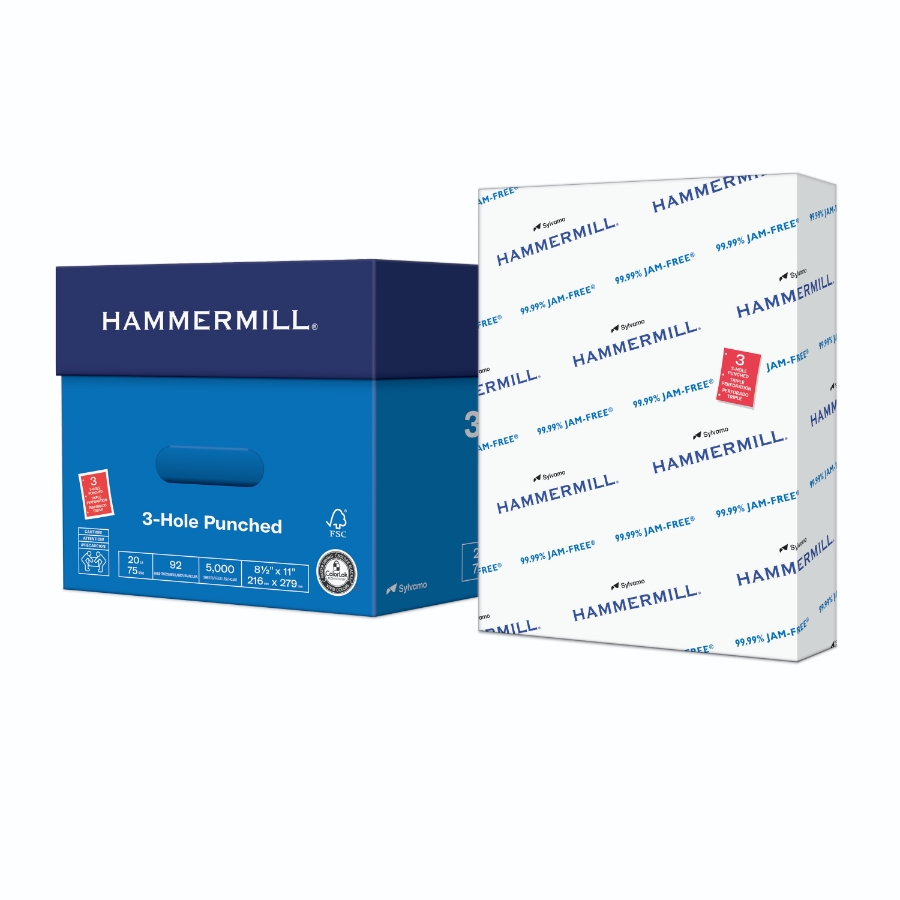 HAMMERMILL 3-HOLE PUNCHED MP 8 1/2 X 11 - 3HP 20# WHITE SMOOTH 10m CTN/5000