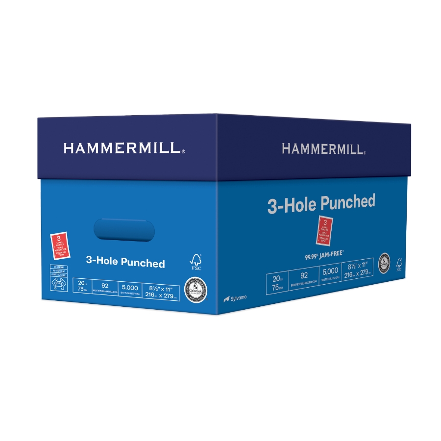HAMMERMILL 3-HOLE PUNCHED MP 8 1/2 X 11 - 3HP 20# WHITE SMOOTH 10m CTN/5000
