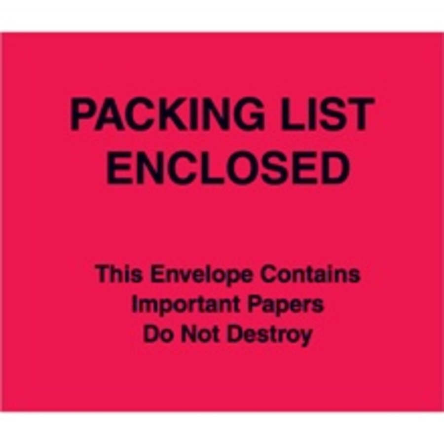 PACKING LIST ENVELOPE - 7 x 6 RED "PACKING LIST ENCLOSED" TOP PRINT CS/1000