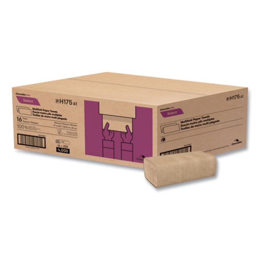 TOWELS - MULTIFOLD - CASCADES PRO H175- 9 X 9.45 1-PLY - KRAFT - PK/250SHT CS/16 PKS