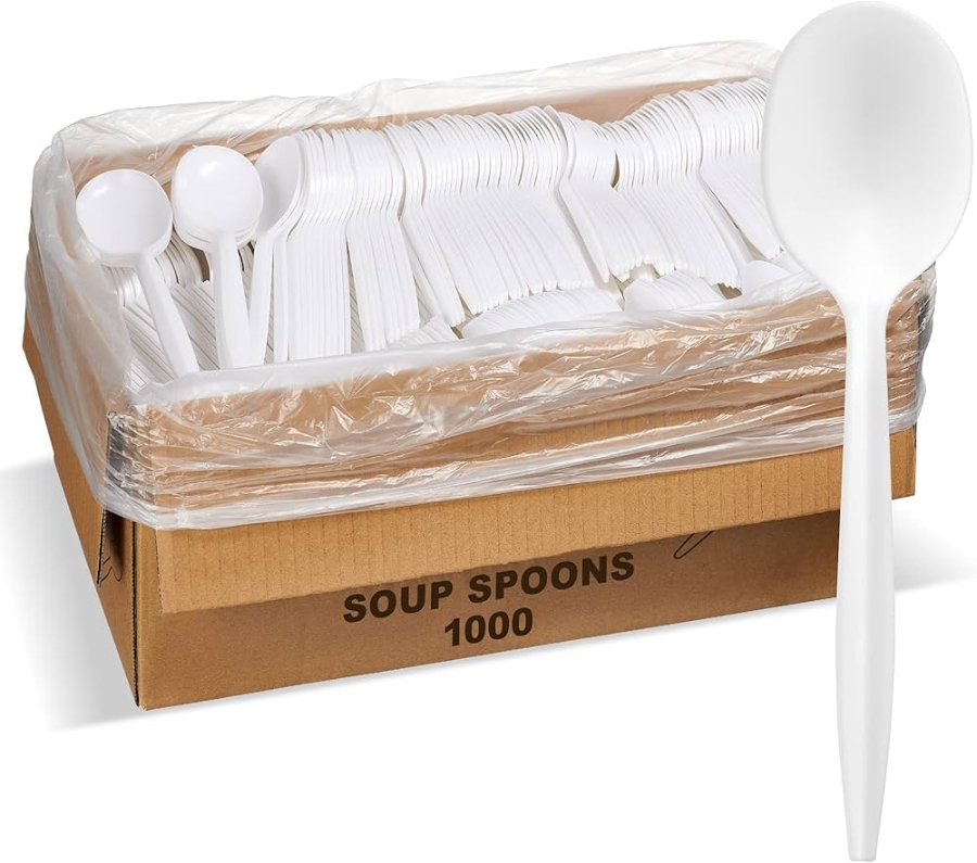 PLASTIC CUTLERY - SPOONS - EMPRESS - 5-7/8" - MED WEIGHT - WHITE - CS/1000