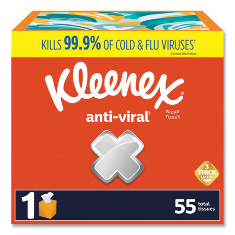 TISSUE - FACIAL - KLEENEX 54505 ANTI-VIRAL - 3-PLY - WHITE - BX/55 SHTS CS/27 BOXES